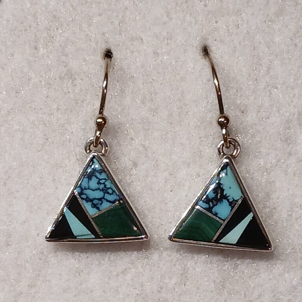 Touch of Santa Fe Multi Stone Inlay Dangle Earrings in Sterling Silver